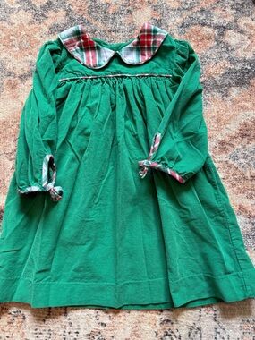 Girls Green Corduroy Holiday Dress with Plaid Collar 5
